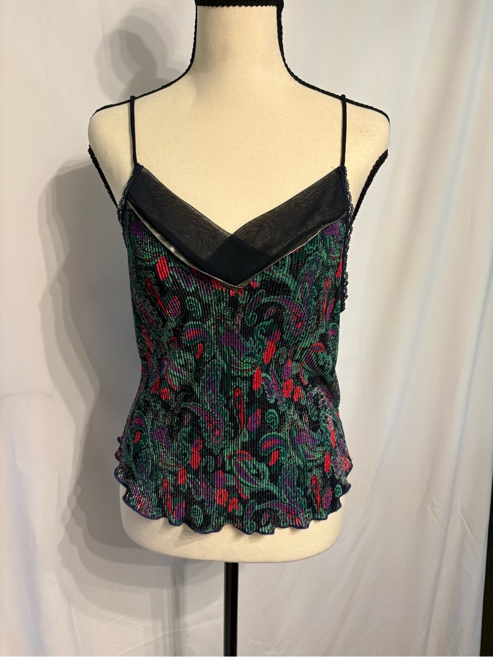 Vintage Lucie Ann II  V-Neck Cami with Black Faux-Leather Trim